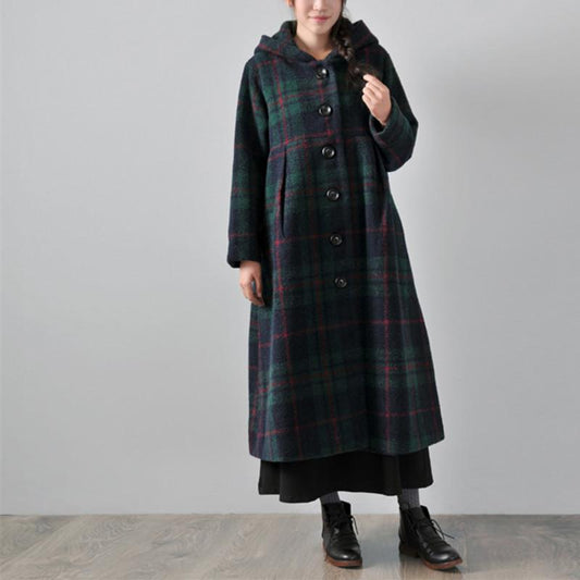 Green Hooded woolen winter coat