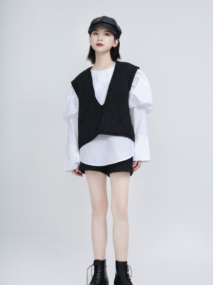 White Puff Sleeve Round Neck Shirt