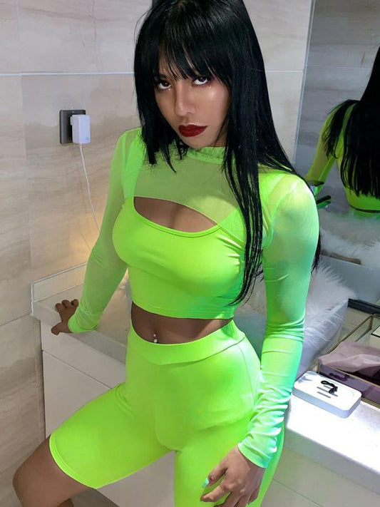 Mesh Long Sleeve Tees Tanks And Shorts Suits