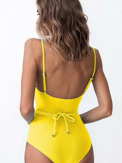 Plain Backless One Piece Swimsuit