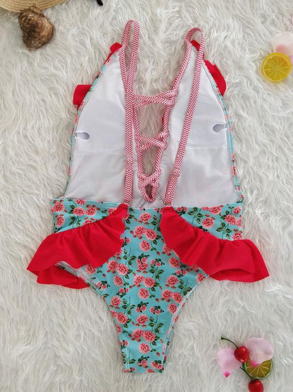 Ruffled Lace Halterneck Bikinis Swimwear