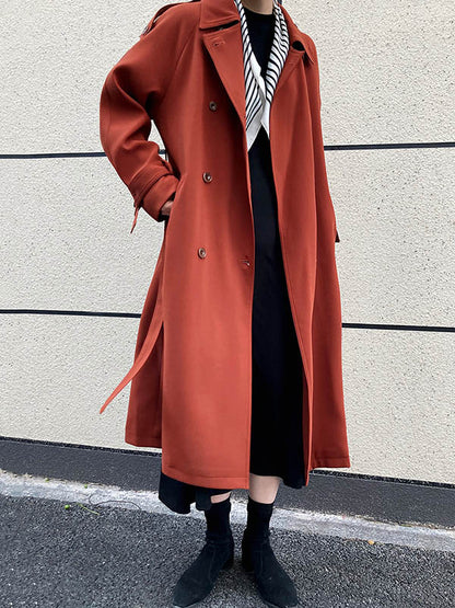 Chic Solid Color Buttoned Tied Notched Collar Long Sleeves Trench Coat