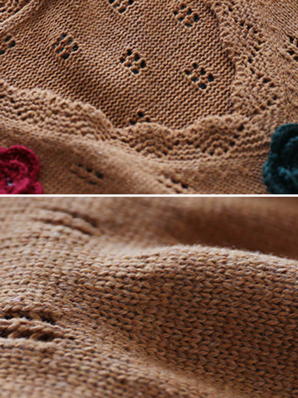 Vintage Knitting Sleeveless Applique V-Neck Vest Top