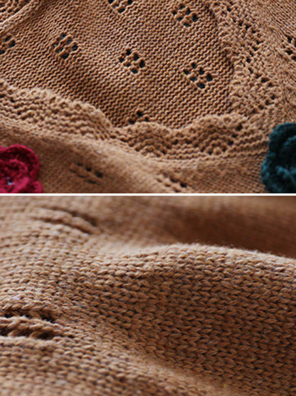 Vintage Knitting Sleeveless Applique V-Neck Vest Top
