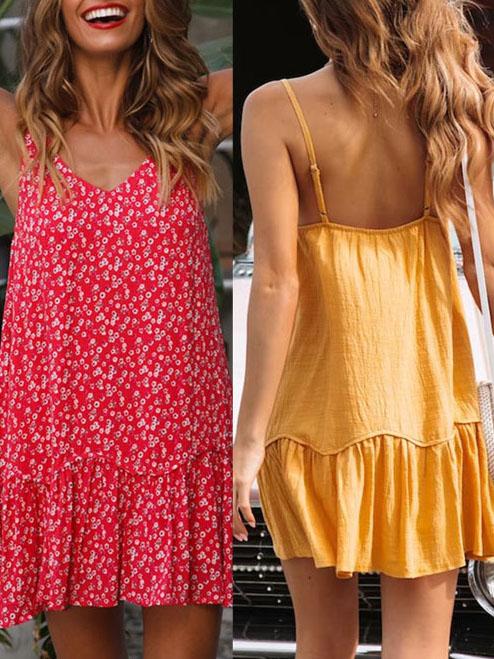 Casual Printed Backless Spaghetti-neck Mini Dress