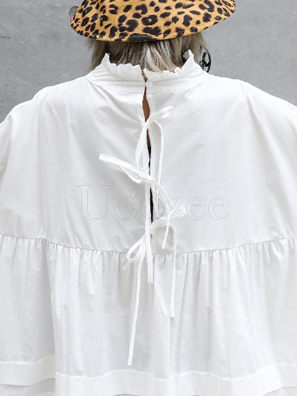 Solid Bowknot Drawstring Falbala Mini Dress