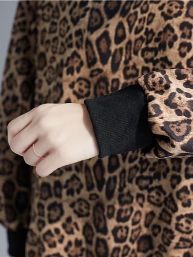 Loose Leopard Falbala Round-neck Short Dress