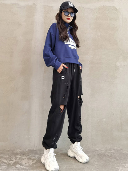 Casual Letter Printed Zipper High-Neck Long Sleeves Sweatshirts