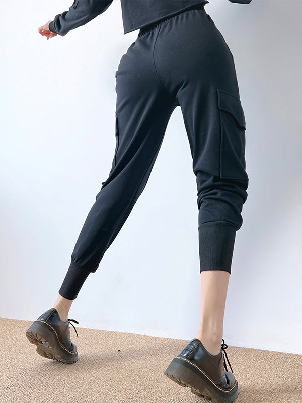 Casual Solid Color Pockets Athletic Pants