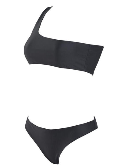 Plain Black One Piece Ribbed Swimsuit