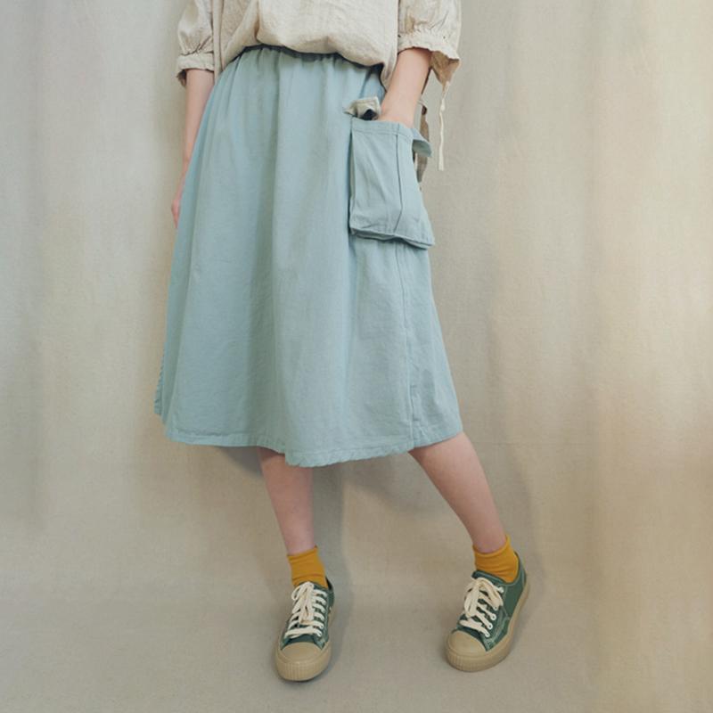 Double Layer Solid Color Pockets A-Line Skirt