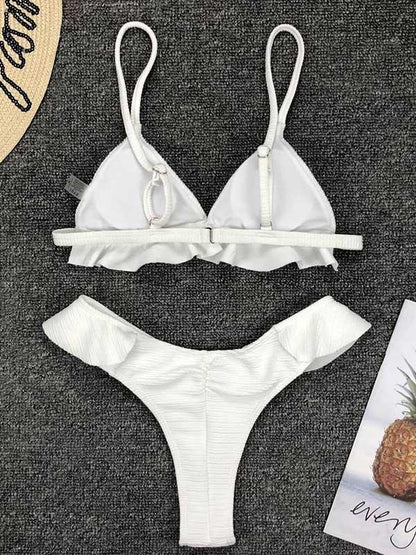 Solid Falbala With Panty Bikini Set