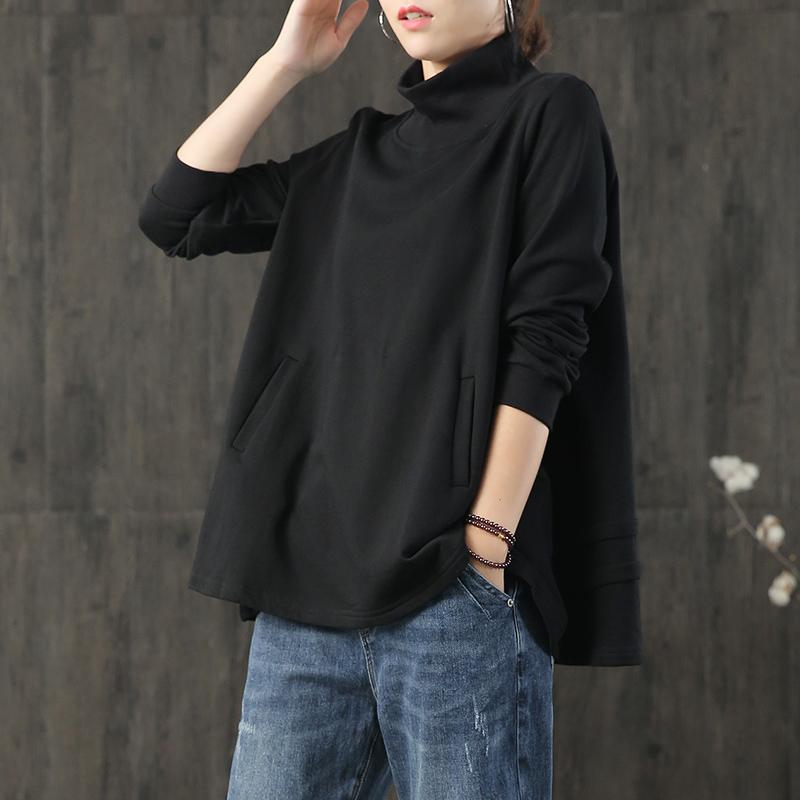 Buykud Turtleneck Pure Color Pullover Loose Blouse