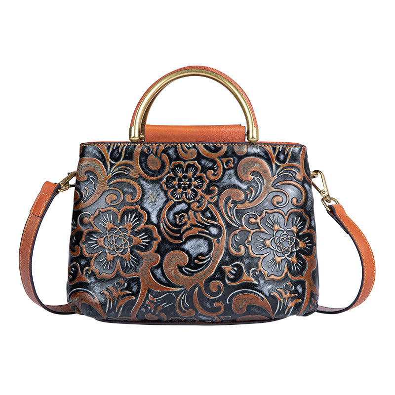 WOMEN GENUINE LEATHER VINTAGE TOTEM DESIGNER HANDBAG SHOULDER BAG