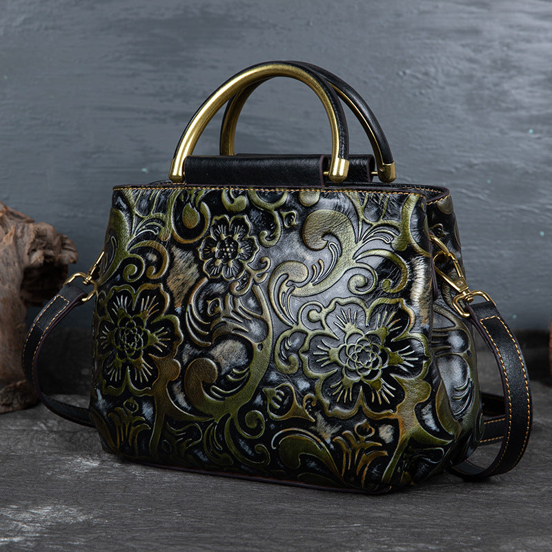 WOMEN GENUINE LEATHER VINTAGE TOTEM DESIGNER HANDBAG SHOULDER BAG