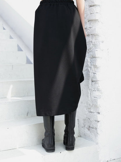 BLACK PLEATED EMPIRE CROPPED A-LINE SKIRT