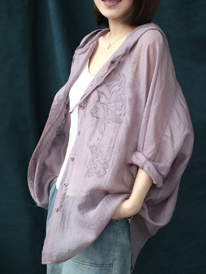 VINTAGE EMBROIDERED LINEN SUN-PROOF THIN OUTWEAR