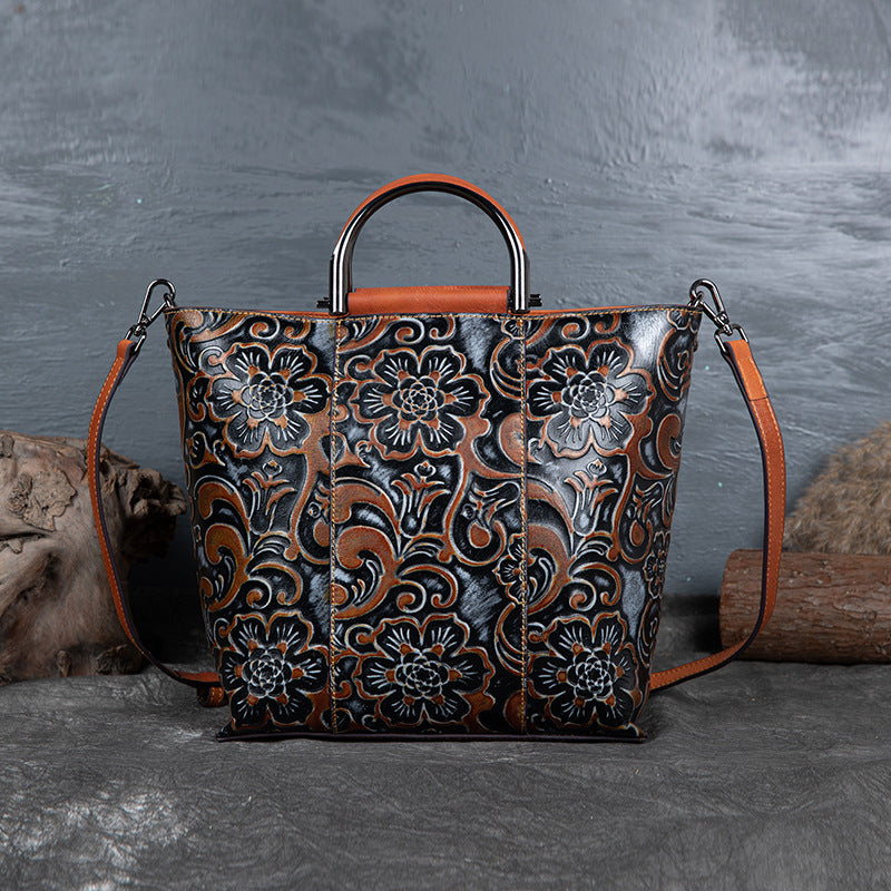 WOMEN GENUINE LEATHER VINTAGE TOTEM DESIGNER HANDBAG SHOULDER BAG