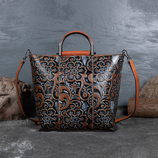 WOMEN GENUINE LEATHER VINTAGE TOTEM DESIGNER HANDBAG SHOULDER BAG