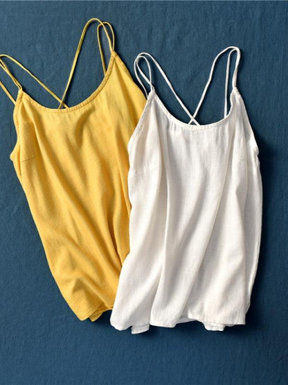 Simple Solid Linen High-Low Sleeveless Vest