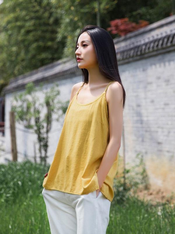 Simple Solid Linen High-Low Sleeveless Vest