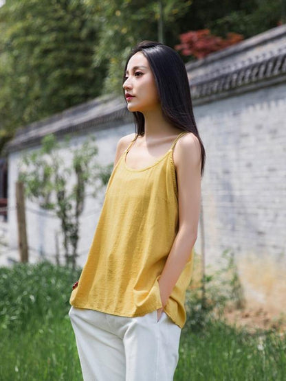 Simple Solid Linen High-Low Sleeveless Vest