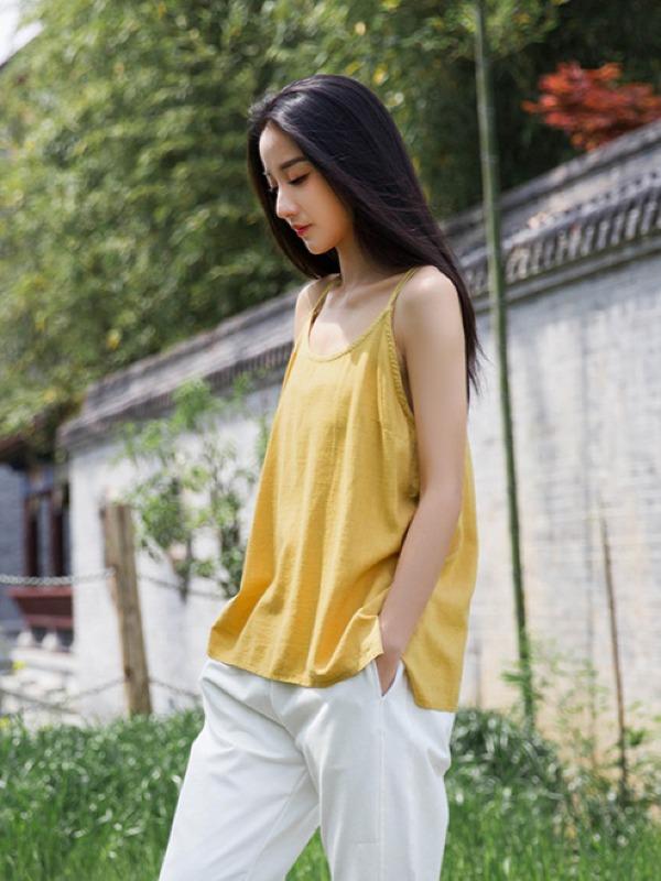 Simple Solid Linen High-Low Sleeveless Vest