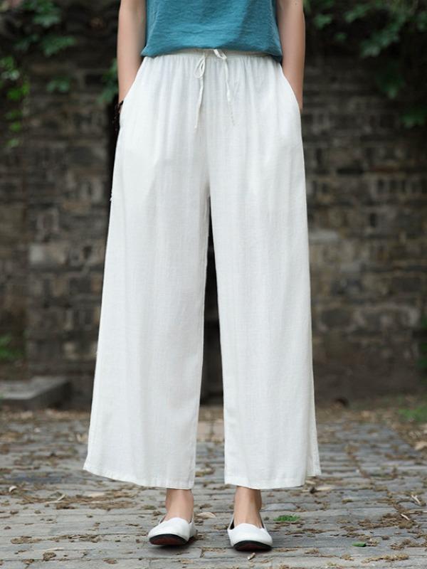 Ramie Cotton Loose Straight Wide-Leg Pants