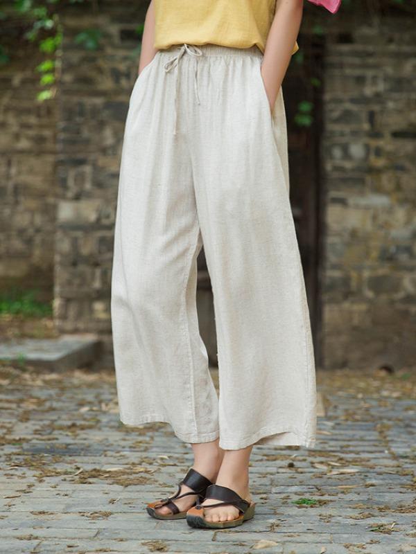 Ramie Cotton Loose Straight Wide-Leg Pants