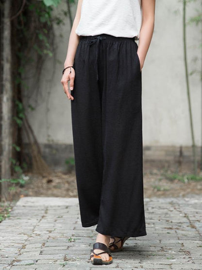 Ramie Cotton Loose Straight Wide-Leg Pants