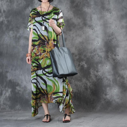 Irregular Literature Short Sleeves Loose Summer Women Dress