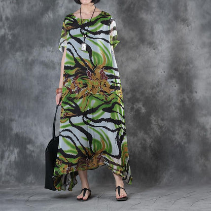 Irregular Literature Short Sleeves Loose Summer Women Dress