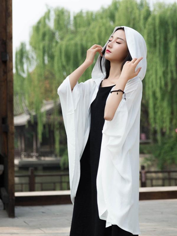 Simple Solid Loose Batwing Sleeve Hood Cape