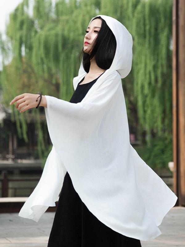 Simple Solid Loose Batwing Sleeve Hood Cape