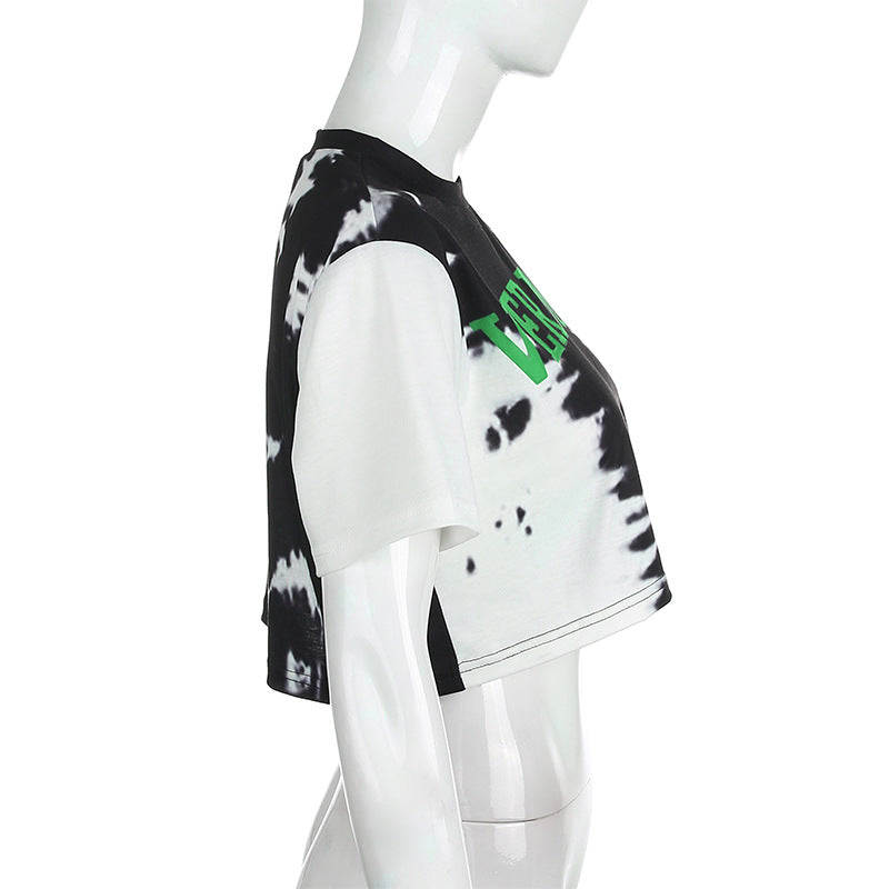 Loose thin ink painting printed short T-shirt casual top ACTIVEWEAR