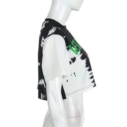 Loose thin ink painting printed short T-shirt casual top ACTIVEWEAR