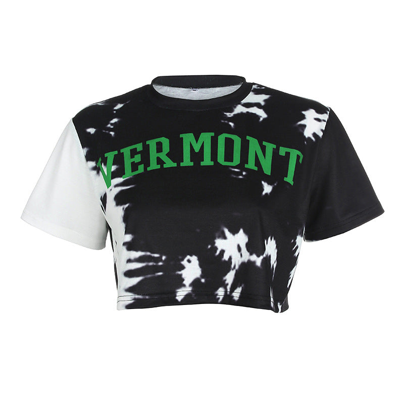 Loose thin ink painting printed short T-shirt casual top ACTIVEWEAR