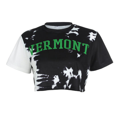 Loose thin ink painting printed short T-shirt casual top ACTIVEWEAR