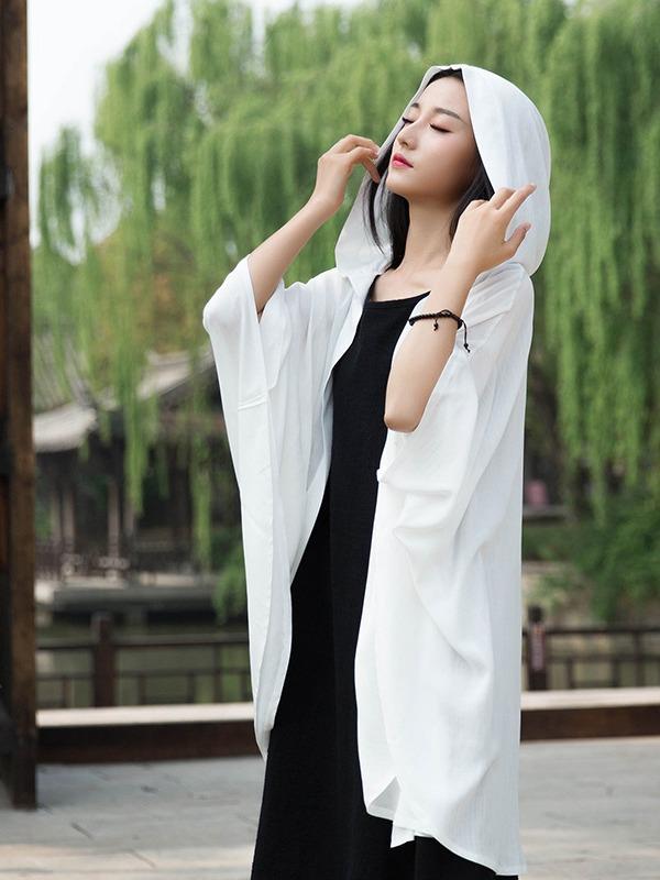 Simple Solid Loose Batwing Sleeve Hood Cape