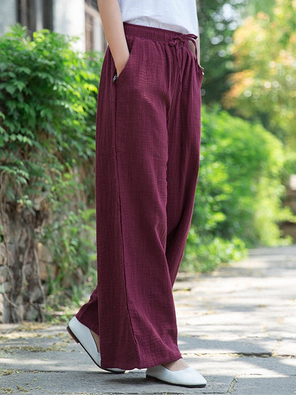 LOOSE SOLID LINEN LACE-UP STRAIGHT PANTS