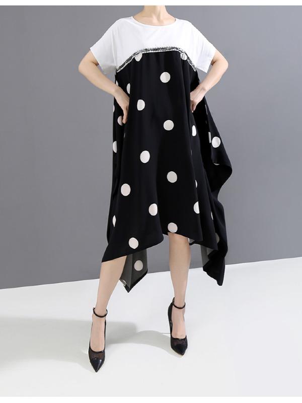 Loose Polka-Dot Cropped High-Waist Long Dress