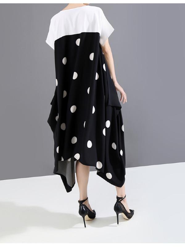 Loose Polka-Dot Cropped High-Waist Long Dress