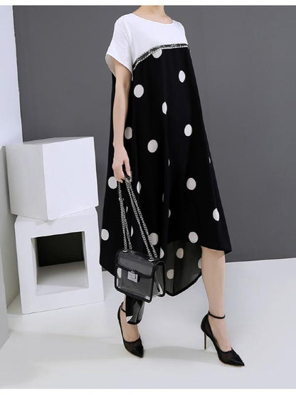 Loose Polka-Dot Cropped High-Waist Long Dress