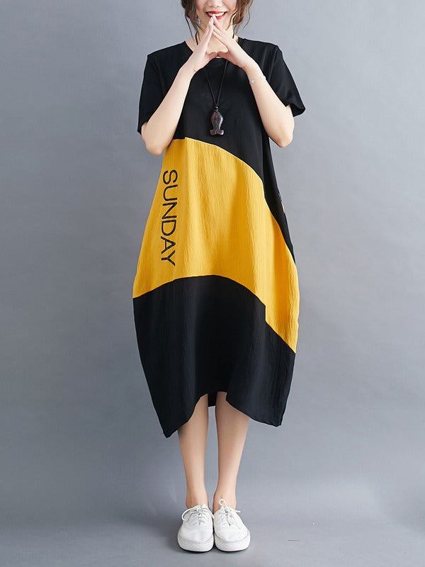 LOOSE CONTRAST COLOR COMFORTABLE MIDI DRESS