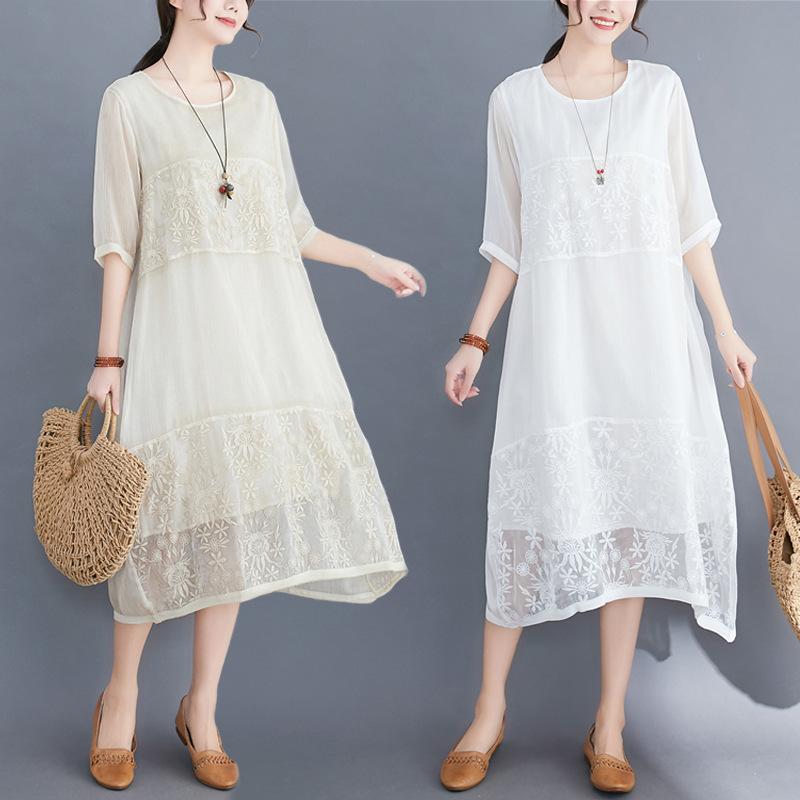 Loose Hollow Out Embroidered Midi Dress