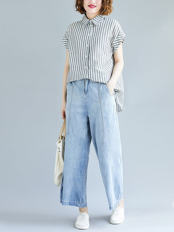 Loose Striped Short Sleeve Shirt