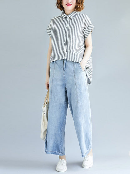 Loose Striped Short Sleeve Shirt