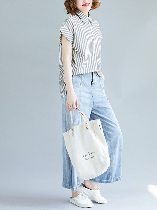 Loose Striped Short Sleeve Shirt