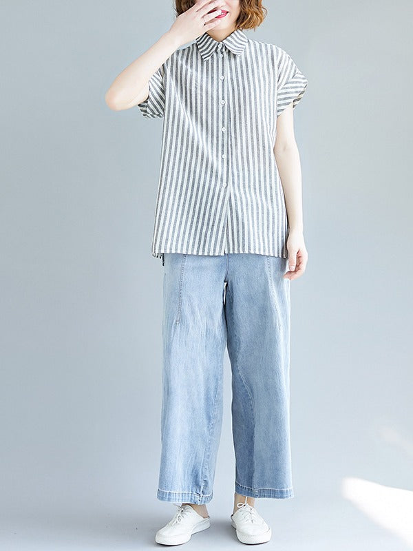 Loose Striped Short Sleeve Shirt