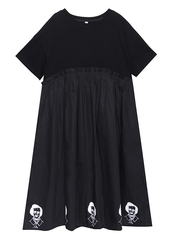 ORIGINAL PRINTED SPLIT-JOINT ROUND-NECK LONG DRESS